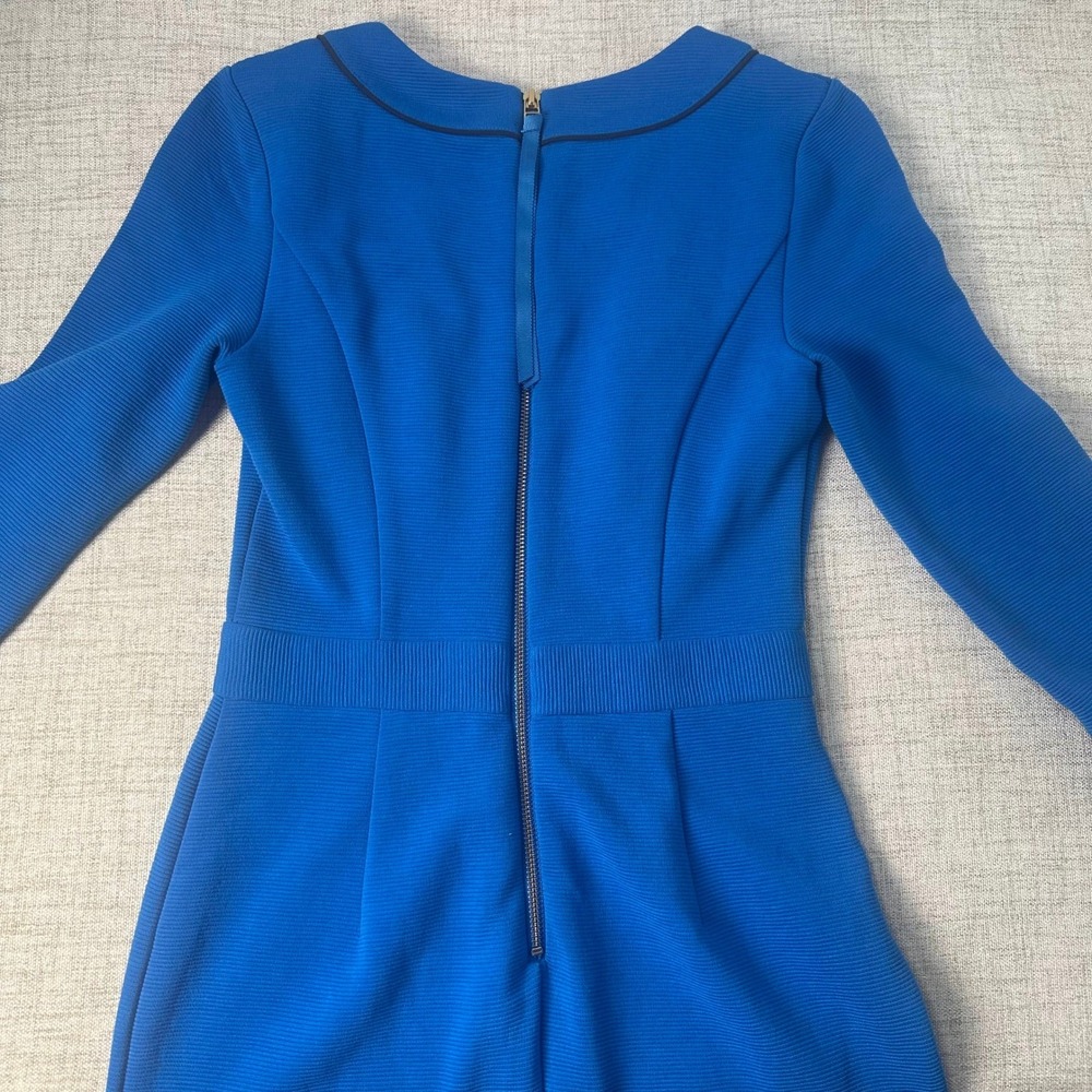 Boden Cobalt Blue Ponte Sheath Dress Navy Piping 3/4 Sleeve US 2R - Picture 6 of 10